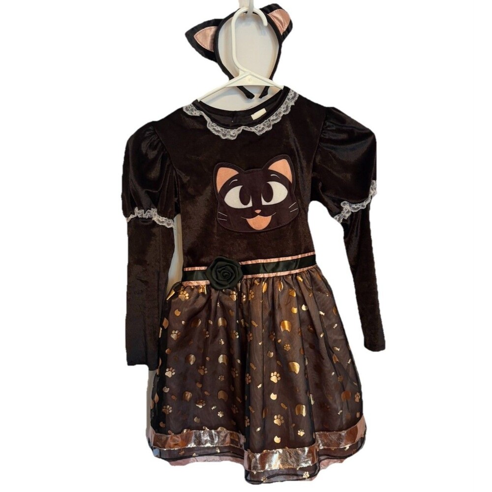 Spooktacular Creations Girls Black Kitty Cat Halloween Costume Dress Size Small